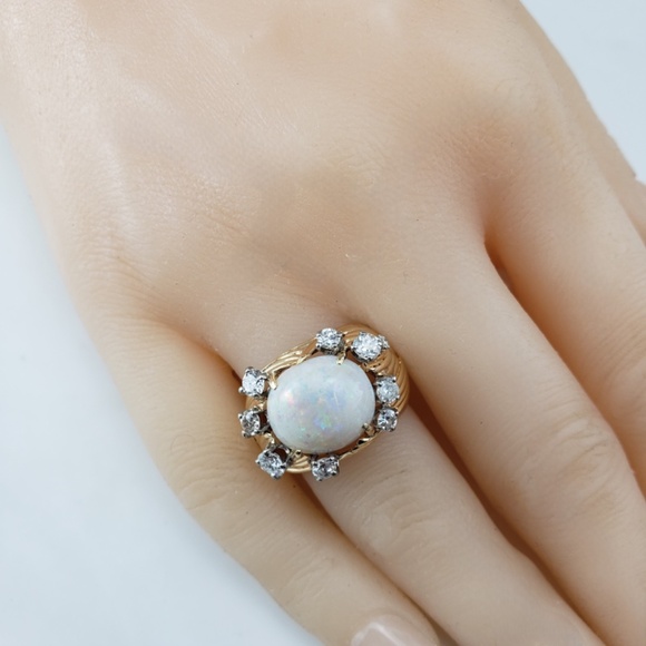 14 Karat Yellow Gold Opal and Diamond Ring Size 5.5 #20515 - Picture 8 of 8